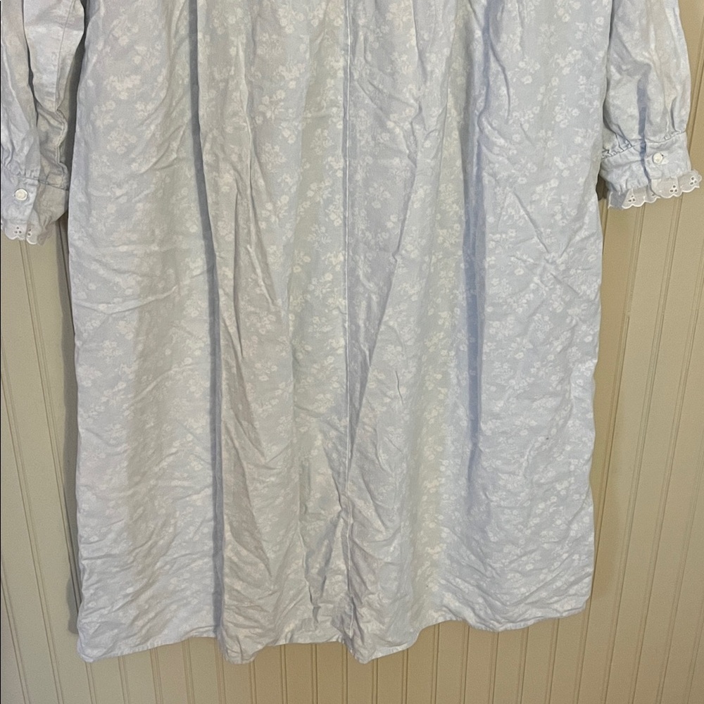 Lanz of Salzburg Cotton Flannel Nightgown Eyelet Trim Blue Floral Vintage M - Picture 13 of 14
